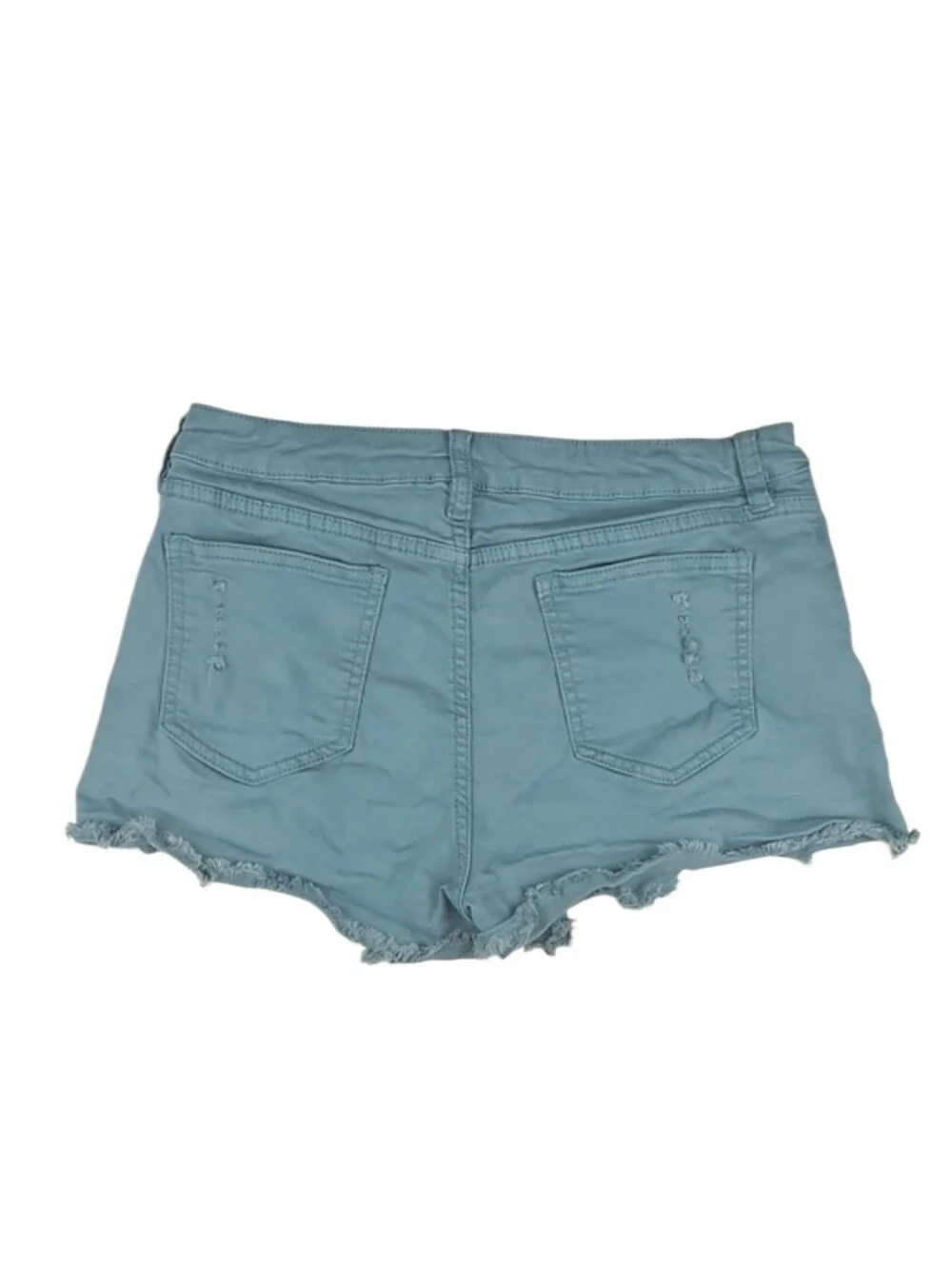 Distressed Cutoff Jean Shorts Button Closure Punk Casual Grunge Teal Juniors 7